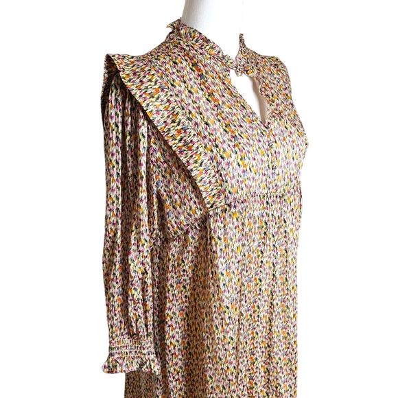 ba&sh Lady Dress Silk Metallic Multicolor Ruffles Mini Cream M - Picture 2 of 12